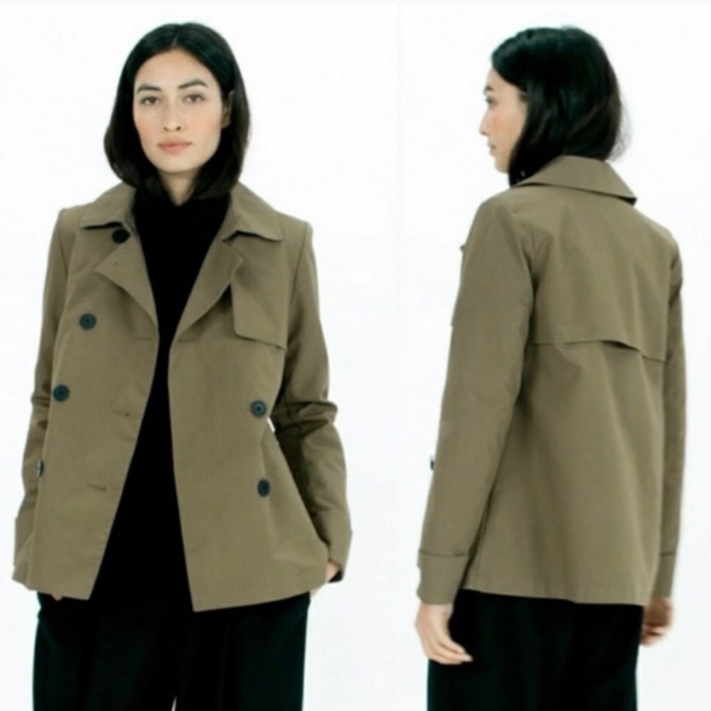 Everlane Swing Trench Coat Sage Green Pockets SM